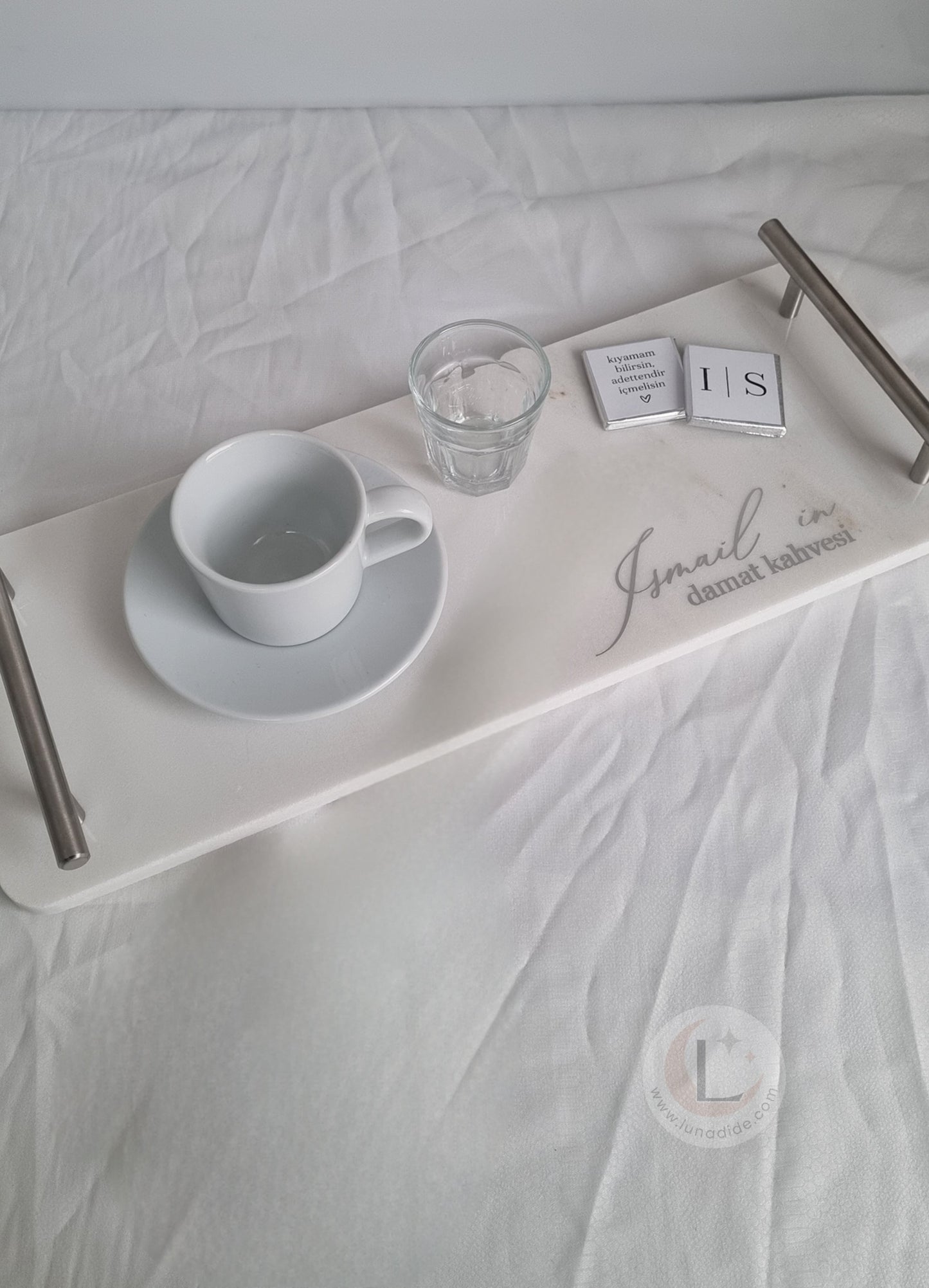 Marmer koffie plateau zilver